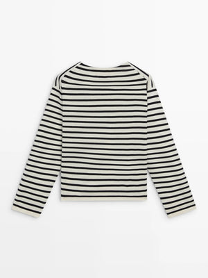 VILZSTUDIOS Cozy Striped Crew Neck Long Sleeve Top