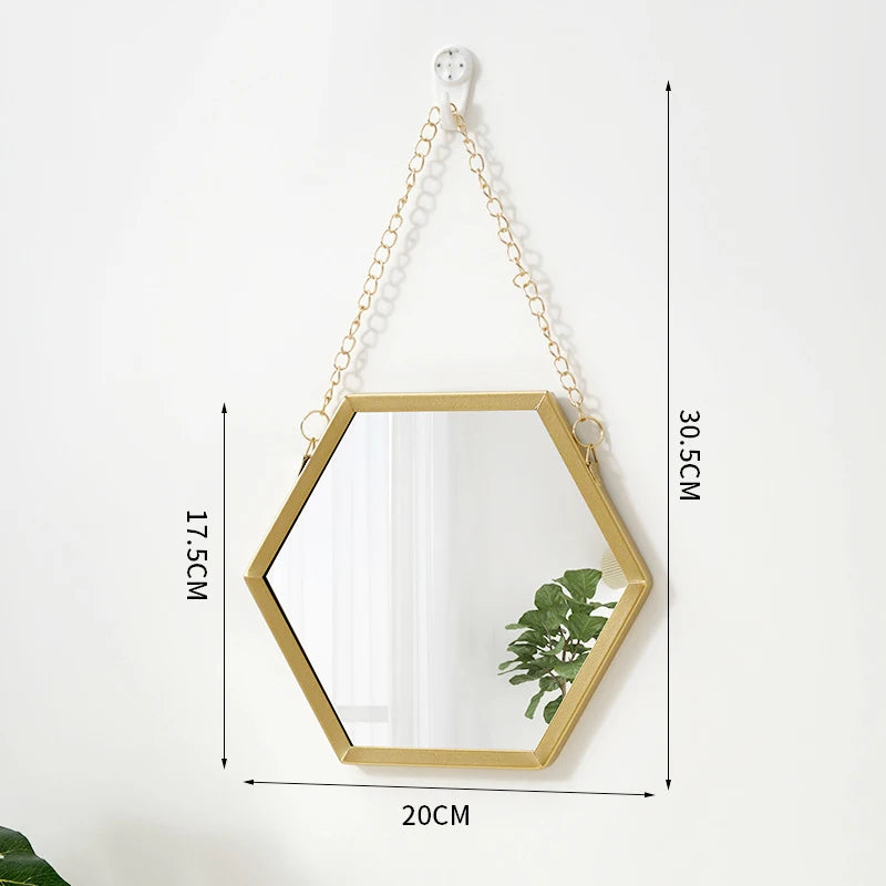VILZSTUDIOS Hexagon Shape Decorative Mirror Wall Decor Makeup Hanging Mirror Bathroom Cosmetic Mirror Bedroom Room Wall Decoration