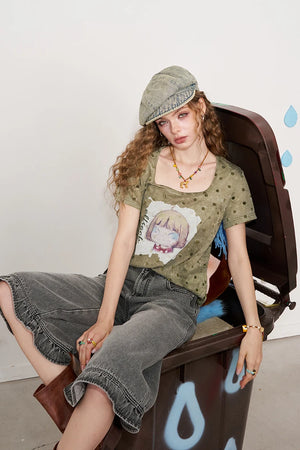 VILZSTUDIOS Polka Dot Cartoon Print T-Shirt