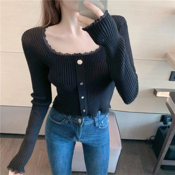 Chic Lace Square Neck Sweater