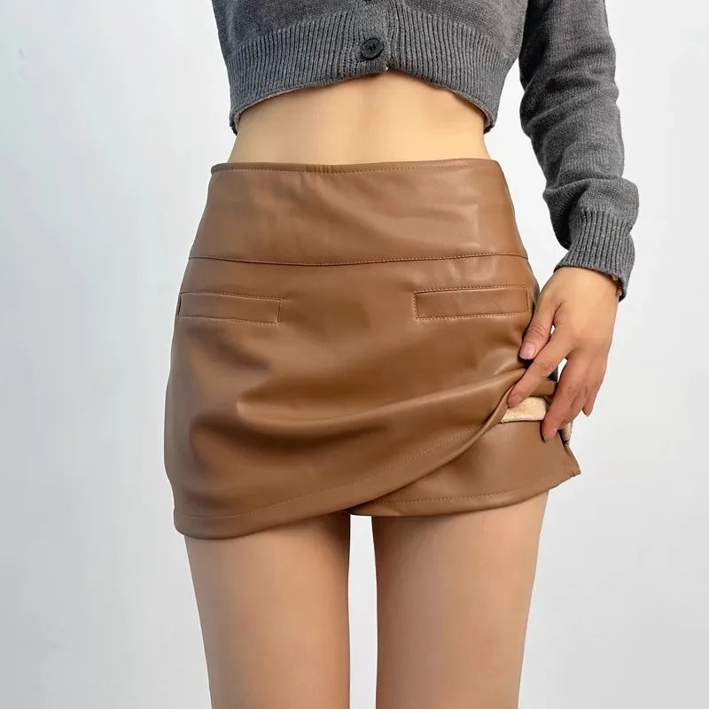 VILZSTUDIOS Elegant Black Leather Mini Skirts Women