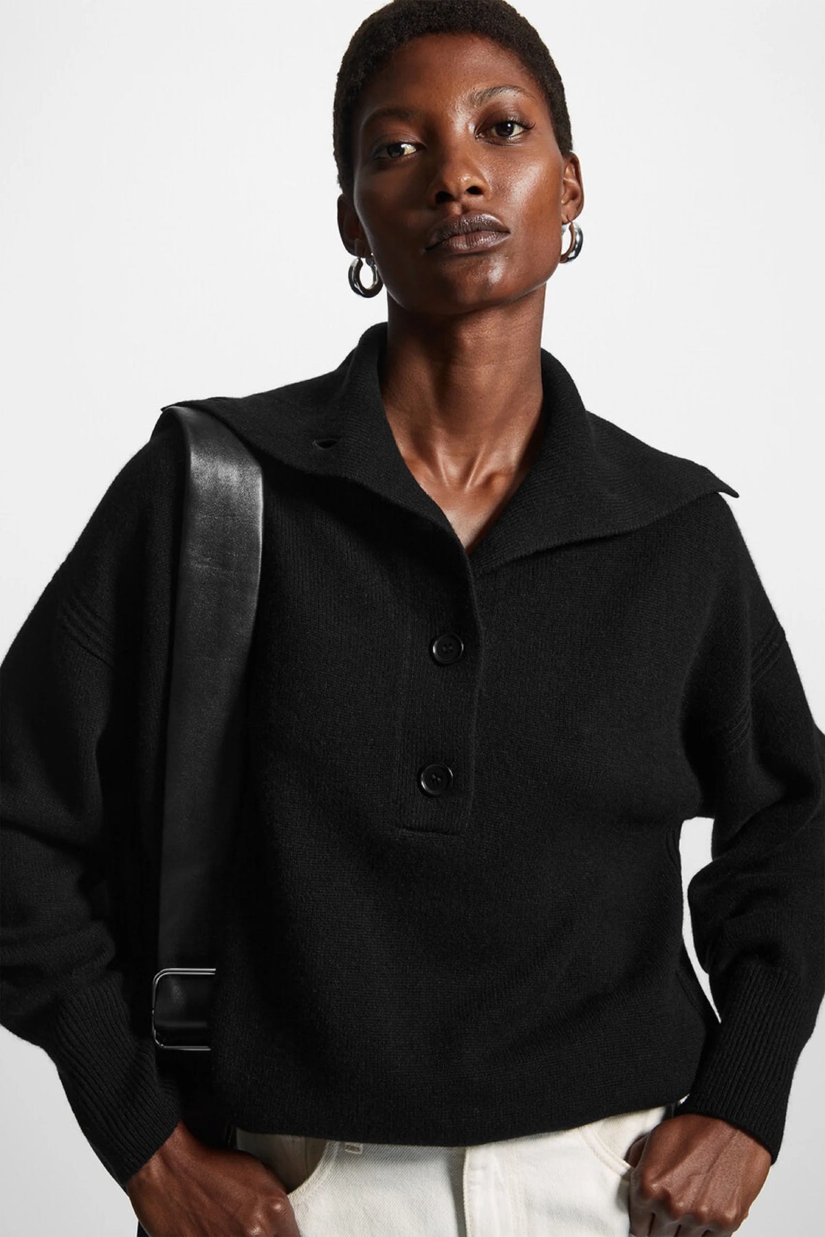 VILZSTUDIOS Casual Open Neck Wool Sweater