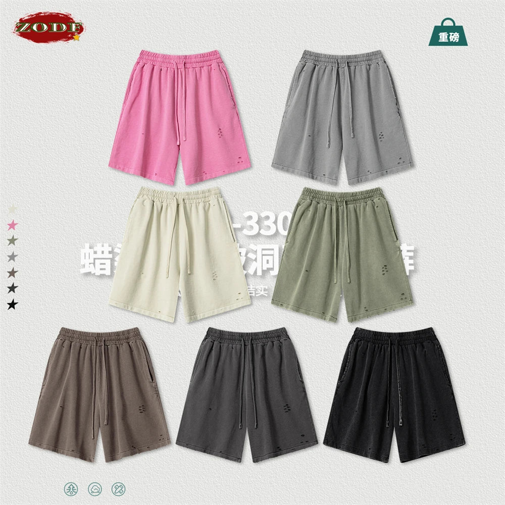 VILZSTUDIOS Retro Distressed Drawstring Cotton Shorts