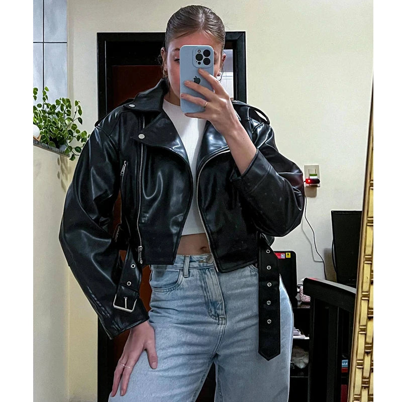 VILZSTUDIOS Black Faux Leather Cropped Jacket