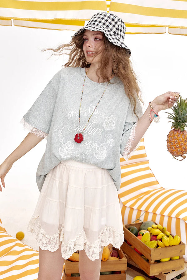 Lace Patchwork Casual Short Sleeve T-Shirt