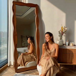 VILZSTUDIOS Vintage Style Solid Wood Tempered Mirror Full Length Floor Mirror for Home Living Room Bedroom Women's Dressing