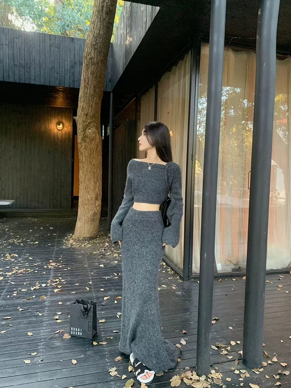 Stylish Knit Sweater and Skirt Set