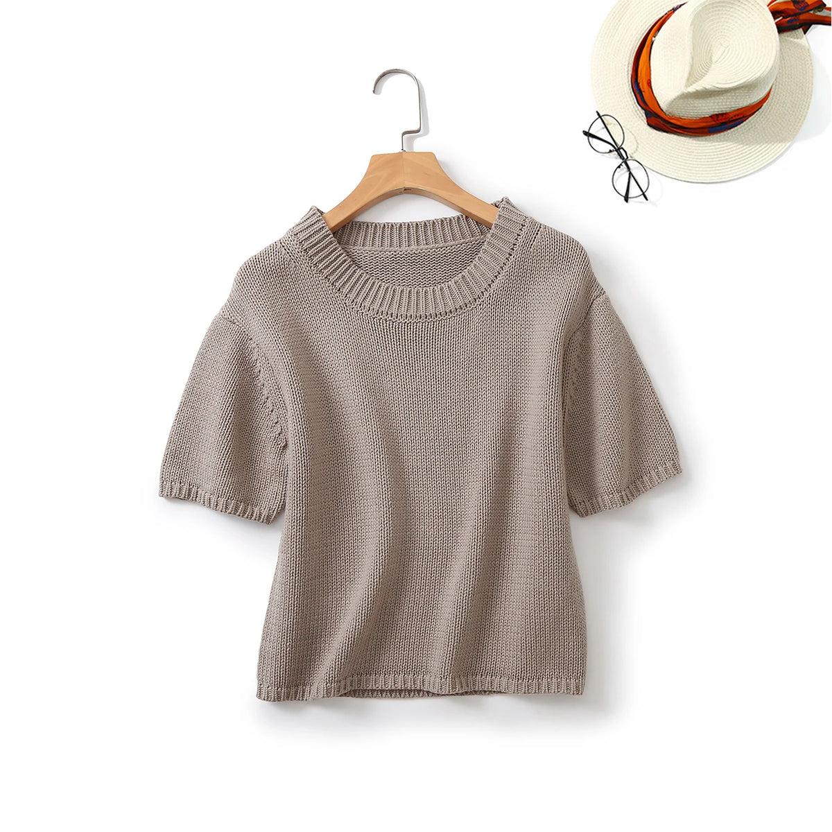 VILZSTUDIOS Casual Short-Sleeved Knitted Sweater