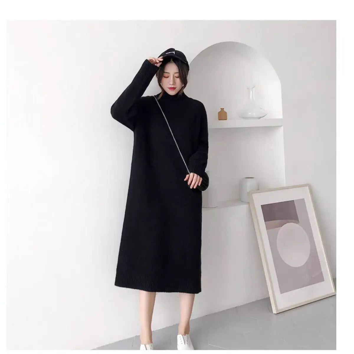 VILZSTUDIOS Basic Turtleneck Wool Knitted Midi Dress