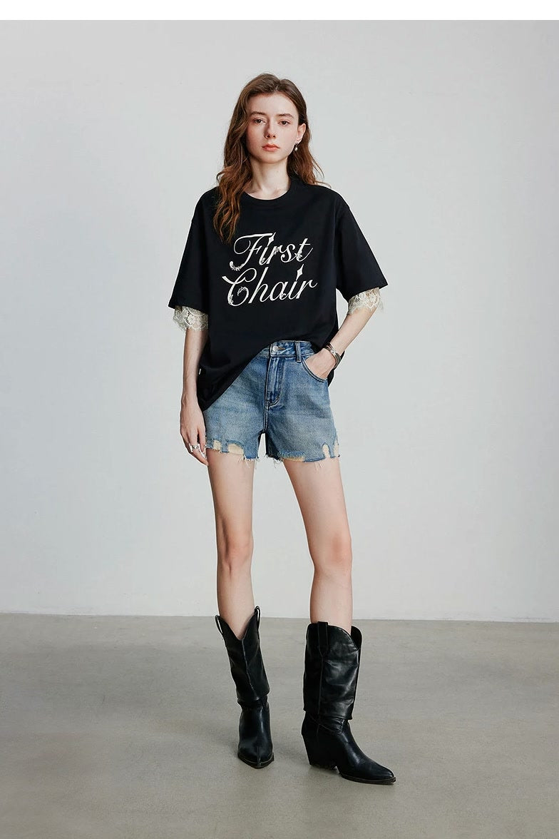 VILZSTUDIOS Stylish Short Lace Sleeve T-Shirt