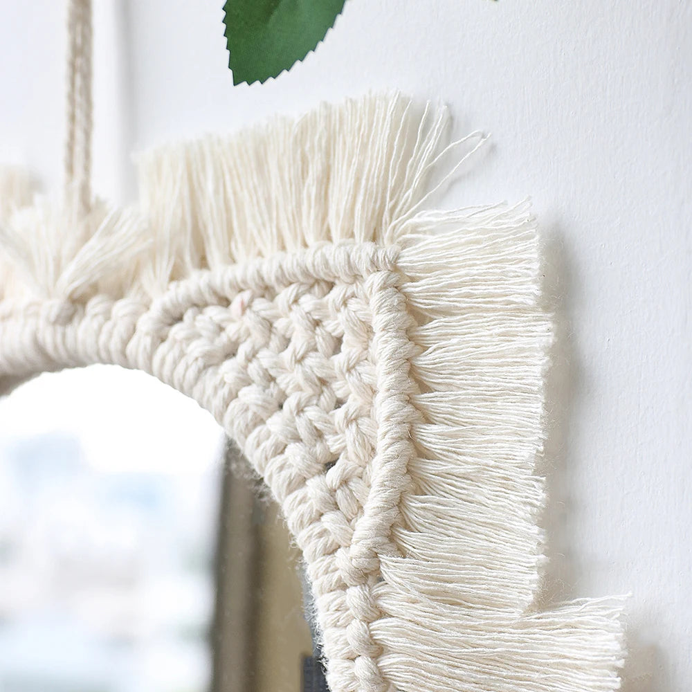 VILZSTUDIOS Boho Macrame Wall Mirror Home Decor Decorative Mirrors Aesthetic Room Decor Wall Mirrors for Living Room Bathroom Decoration