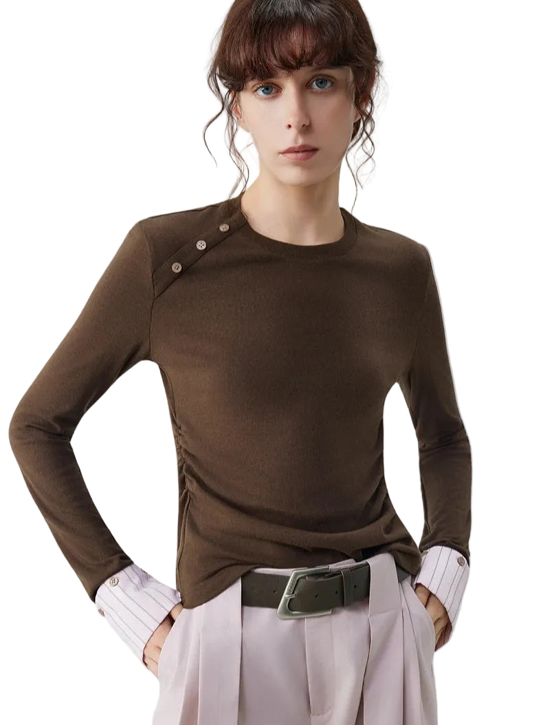 VILZSTUDIOS Stylish Flare Sleeve Buttoned Shoulder Top