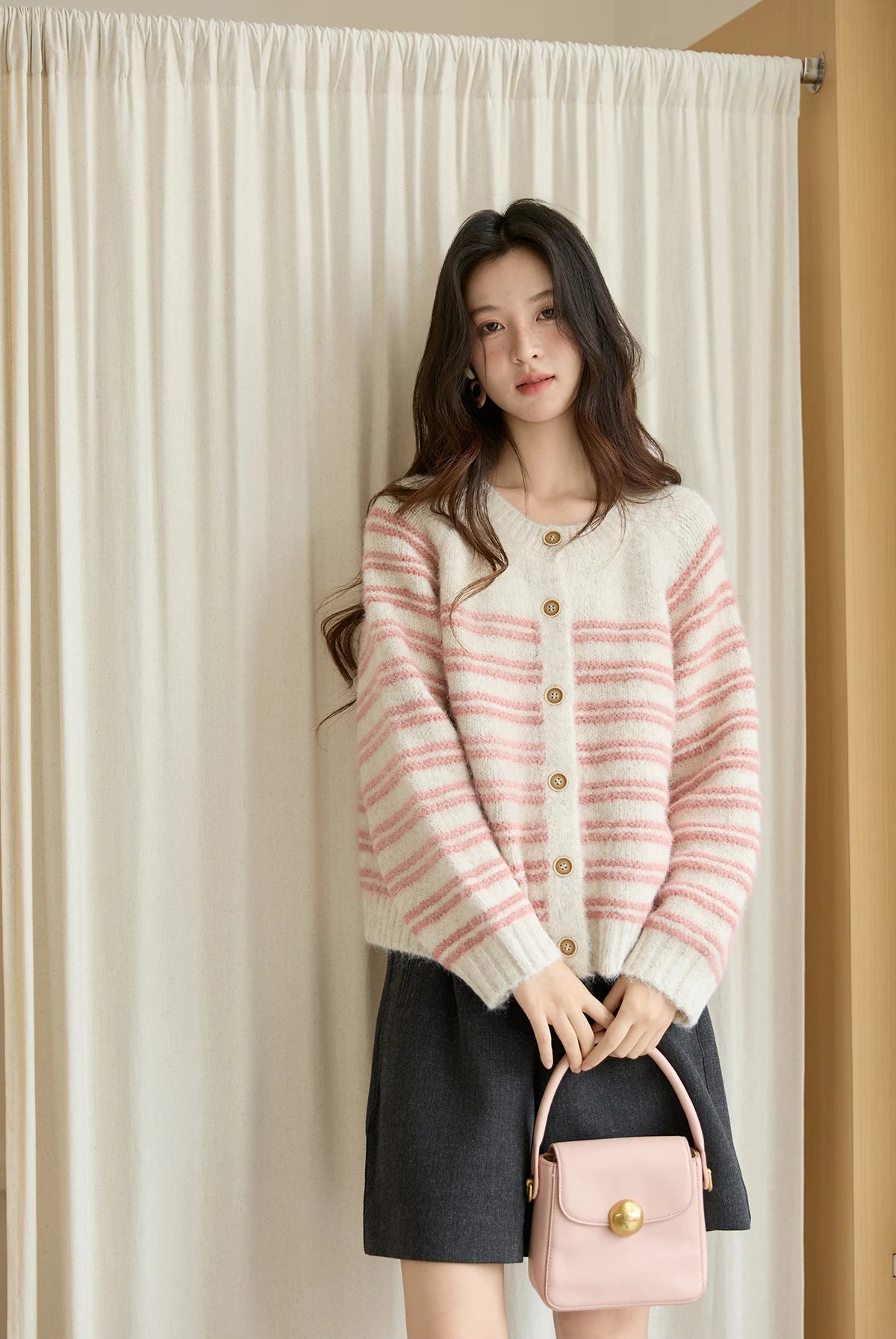 VILZSTUDIOS Pink Striped Wool Cardigan
