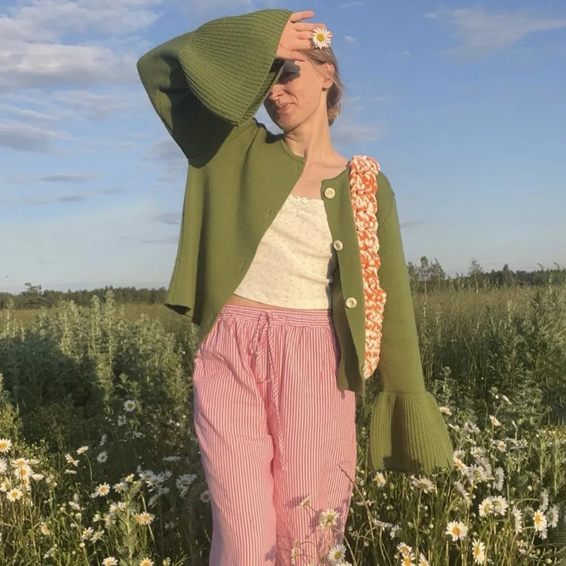 VILZSTUDIOS Cozy Flare Sleeve Knitted Cardigan