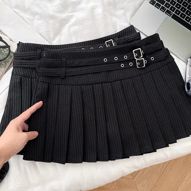VILZSTUDIOS Spicy American Retro Striped Pleated Skirt
