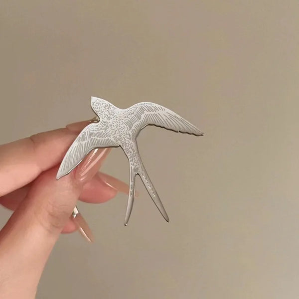 Geometric Stainless Steel Swallow Brooch