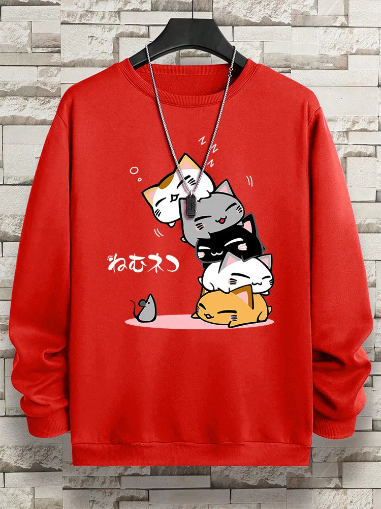 VILZSTUDIOS Cute Sleepy Stacked Cats Sweater