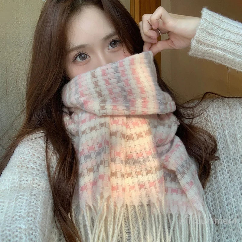 VILZSTUDIOS Cute Plaid Tassel Scarf