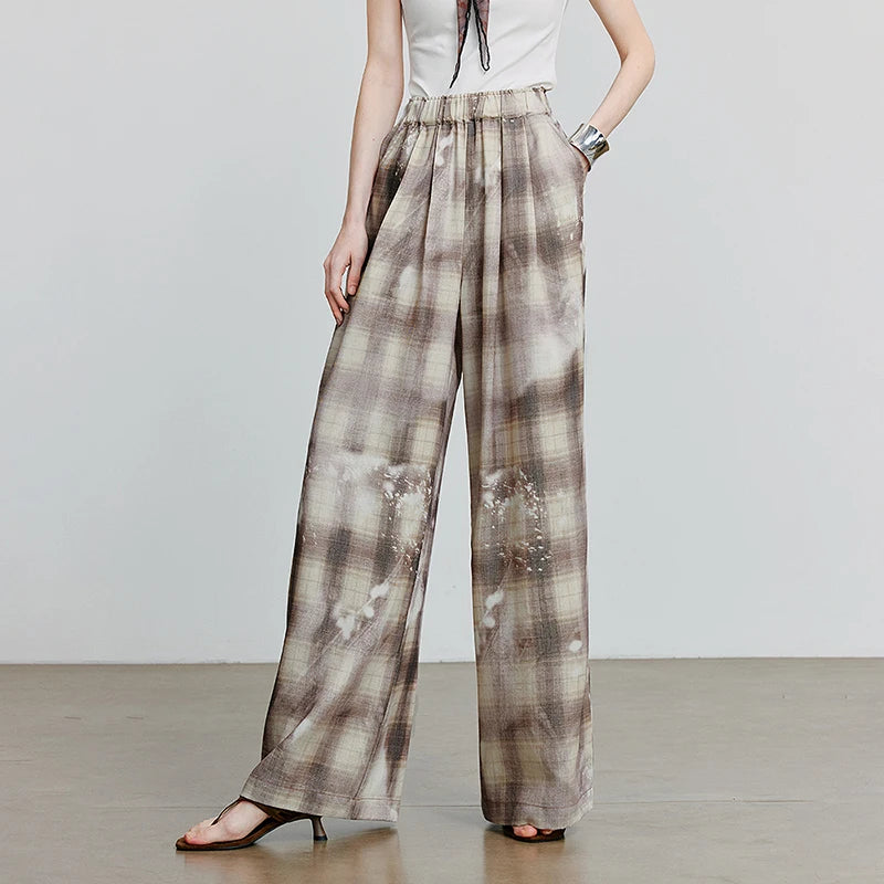 VILZSTUDIOS Plaid Wide Leg Casual Pants
