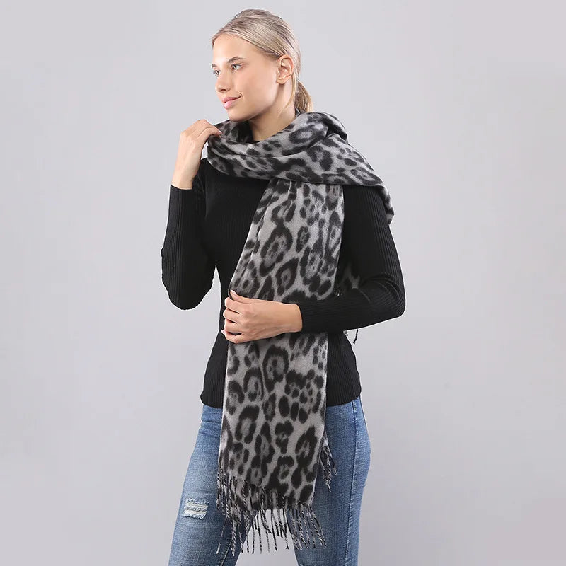 VILZSTUDIOS Designer Brand Leopard Cashmere Scarf Men Winter Scarves Warm Wool Pashmina Thicked Blanket Female Shawls and Wraps
