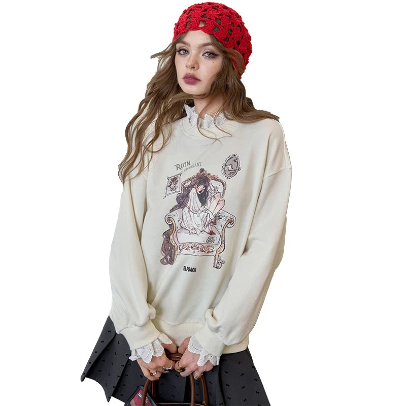 VILZSTUDIOS Lace Neck Casual Sweater