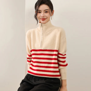 VILZSTUDIOS Warm Wool Striped High Collar Sweater