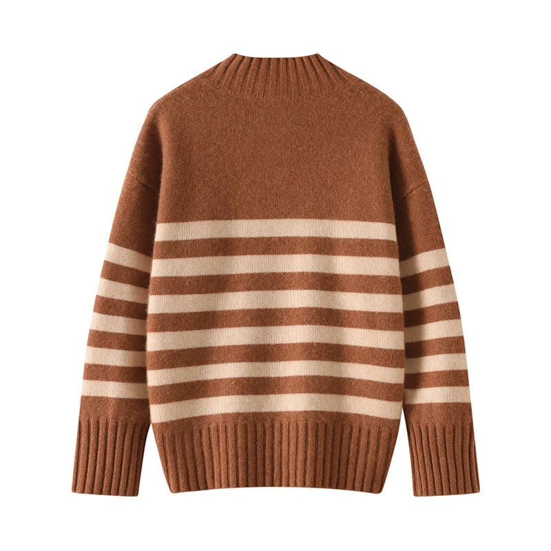VILZSTUDIOS Cozy Striped High Neck Cashmere Sweater