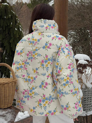 VILZSTUDIOS Cozy Floral Print Oversized Puffer Jacket