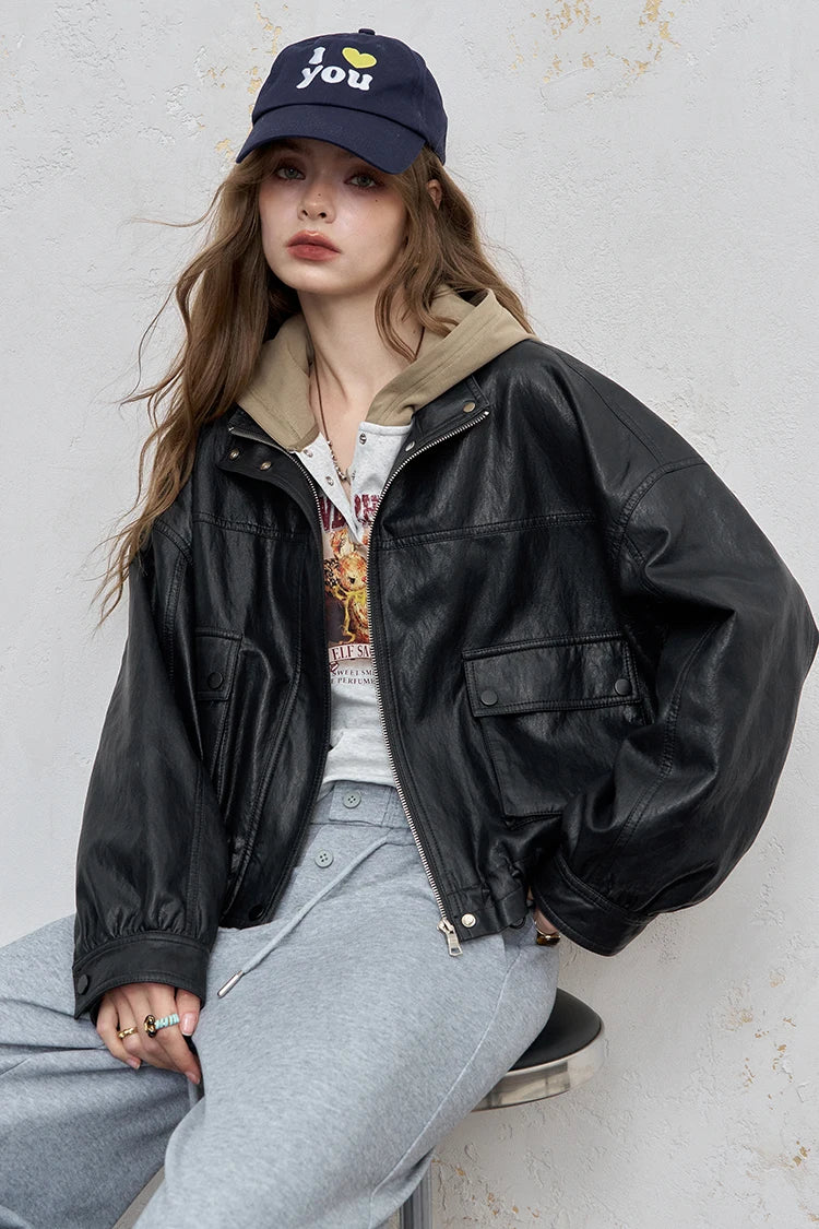 VILZSTUDIOS Streetwear Short Leather Jacket