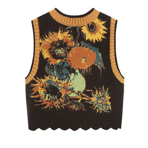 VILZSTUDIOS Vintage Floral Lace-Up Sleeveless Sweater