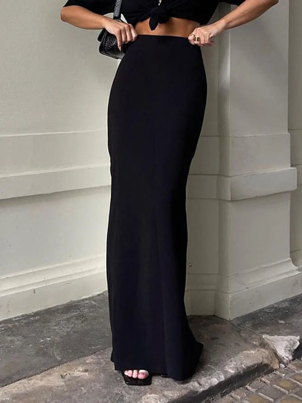 Chic Black High Waist Maxi Skirt