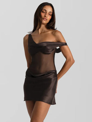 VILZSTUDIOS Sultry Mesh Patchwork One Shoulder Dress
