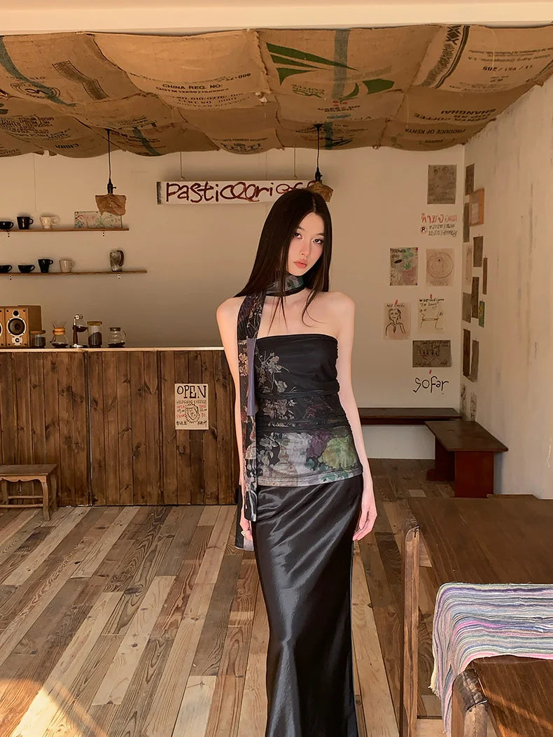 VILZSTUDIOS Floral Mesh Layered Tube Top