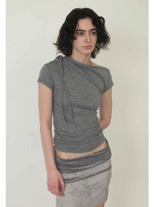 Stylish Grey Loose Shoulder Crop Top
