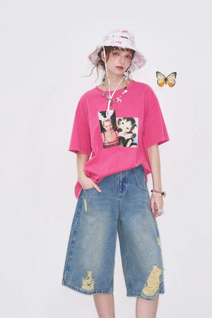 VILZSTUDIOS Retro Printed Loose Casual T-Shirt