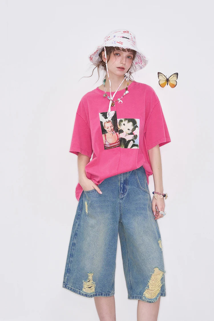 VILZSTUDIOS Retro Printed Loose Casual T-Shirt