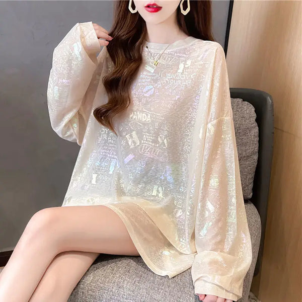 Chic Korean Sequined O-Neck T-Shirt