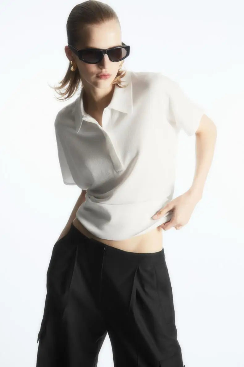 VILZSTUDIOS Knitted Bat Sleeve Cropped Blouse
