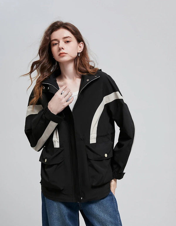Contrasting Splicing Zipper Khaki Windbreaker Jacket