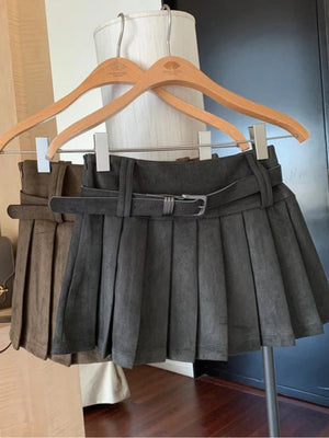 VILZSTUDIOS Khaki Leather A-Line Mini Skirt