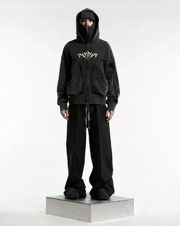 Oversized Embroidered Ninja Zip Up Hoodie