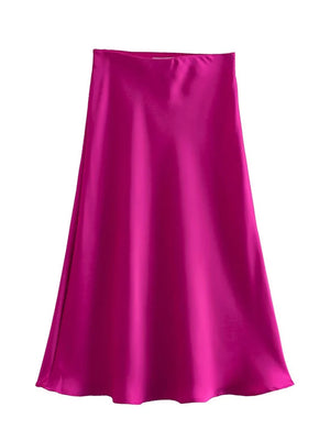 VILZSTUDIOS Elastic Waist Satin A-Line Skirt