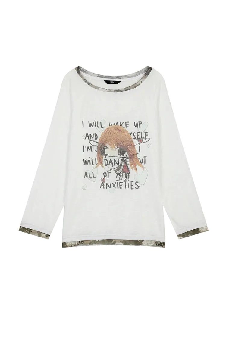 VILZSTUDIOS Cool White Printed Long Sleeve Top