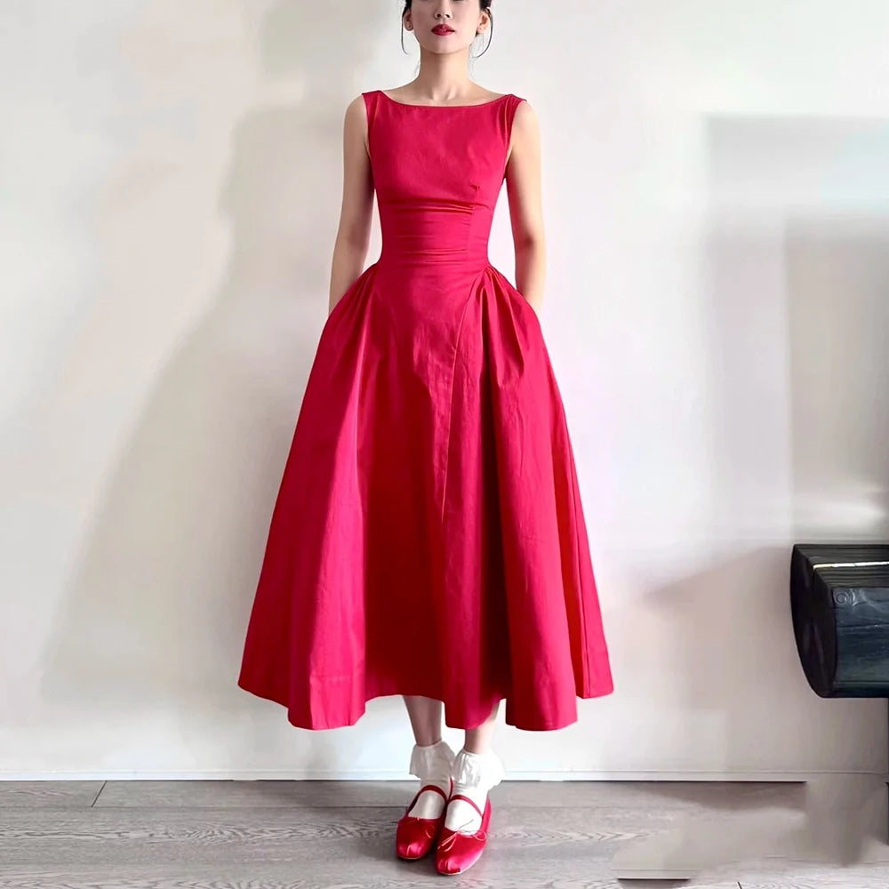 VILZSTUDIOS Elegant Backless Belted Slim Dress