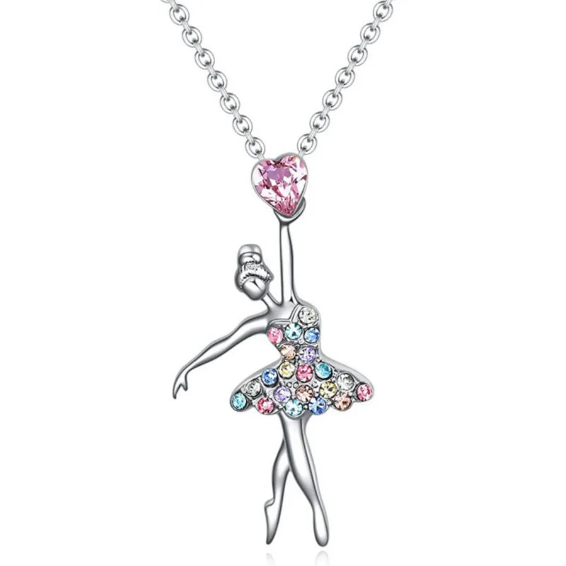 VILZSTUDIOS Crystal Zircon Charm Dancing Ballerina Necklace