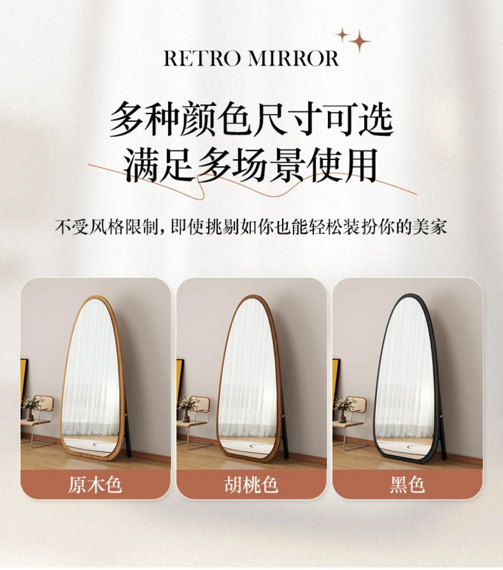 VILZSTUDIOS Bedroom Wooden Mirror Circular Standing Oval Big Decoration Full Body Modern Mirror Living Room Floor Espelhos Home Decorations