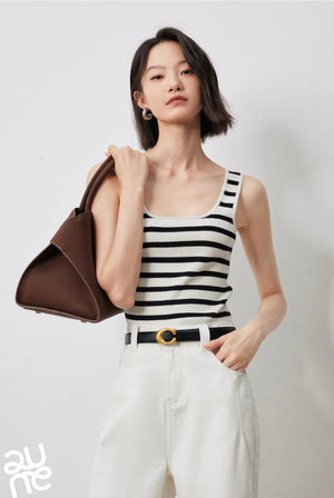 VILZSTUDIOS Striped U Neck Knitted Tank