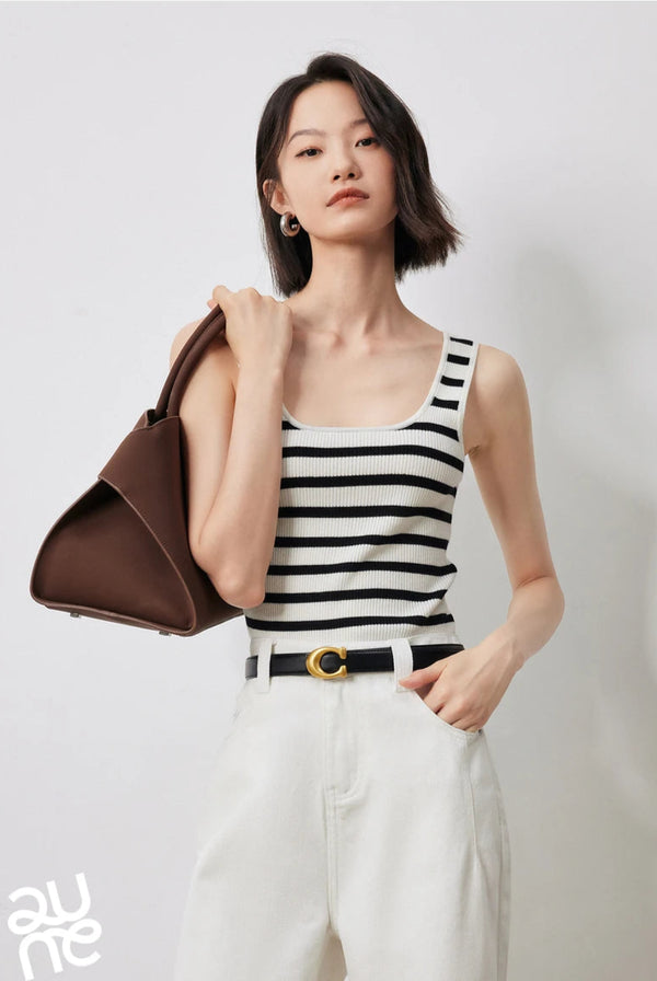 Striped U Neck Knitted Tank