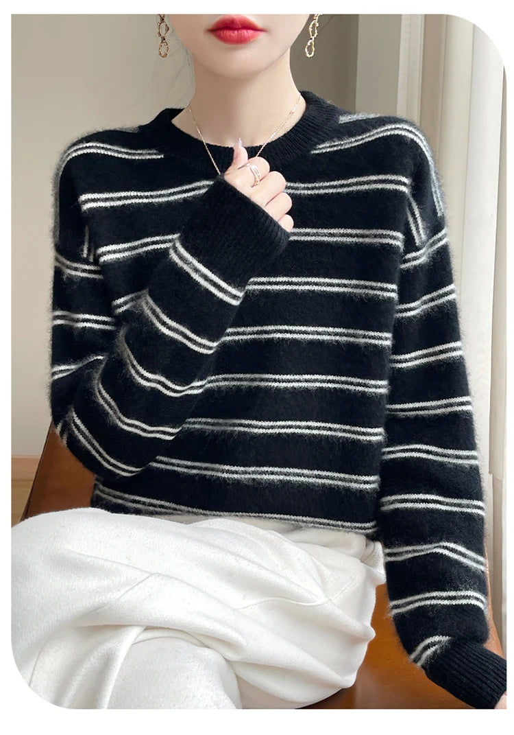 VILZSTUDIOS Cozy Striped Woolen Knit Sweater