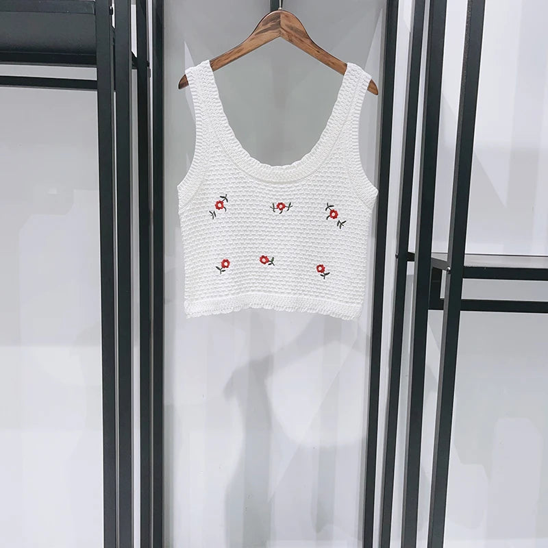 VILZSTUDIOS Flower Embroidered U-Neck Knitwear Sweater